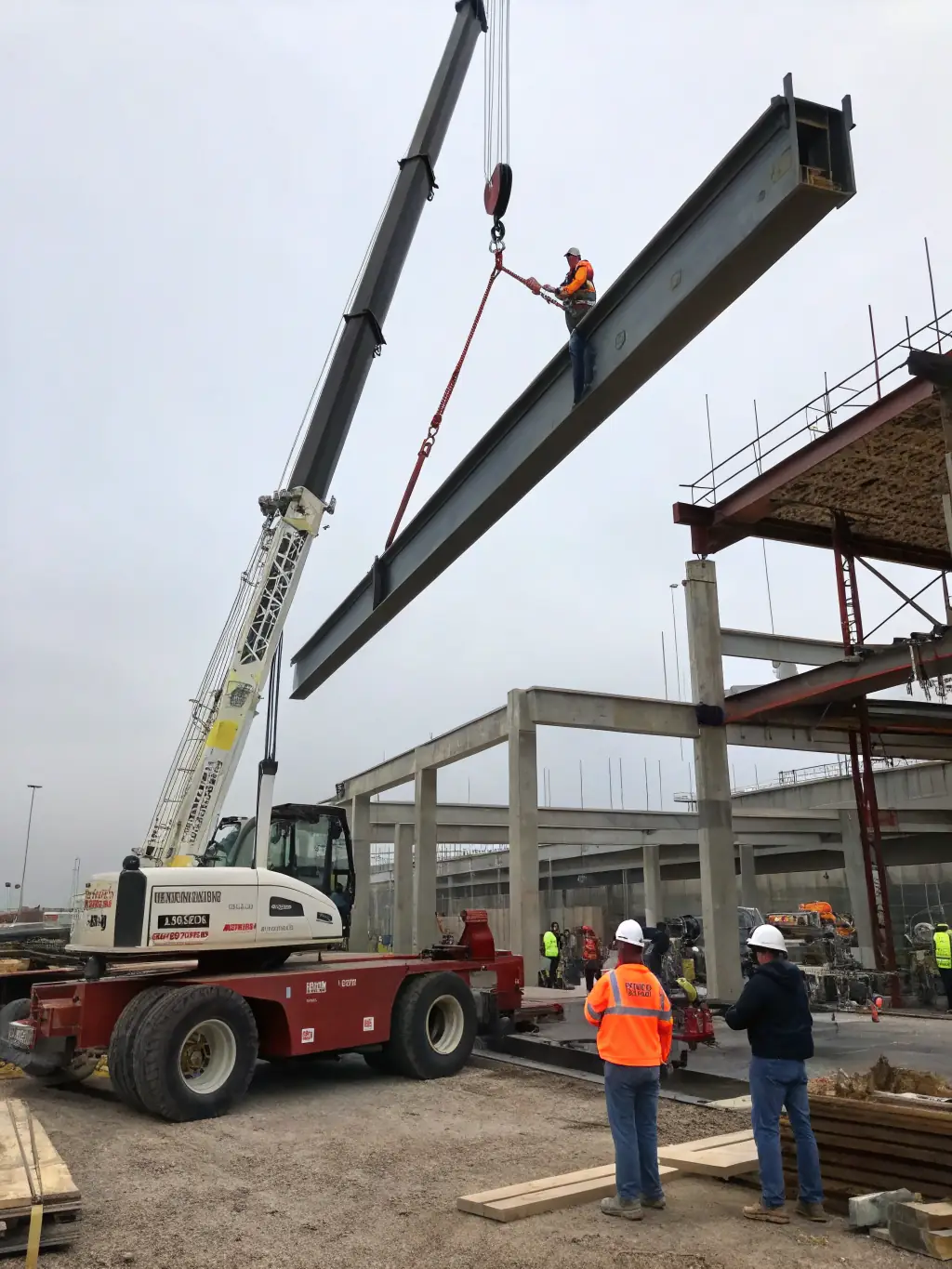 A clear image of a heavy-duty crane lifting a large object, highlighting its strength and precision in construction or industrial settings.